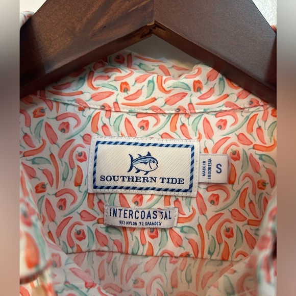 Southern Tide Shirt Men S Intercoastal Red Green Peppers Geometric Stretch - Picture 5 of 8